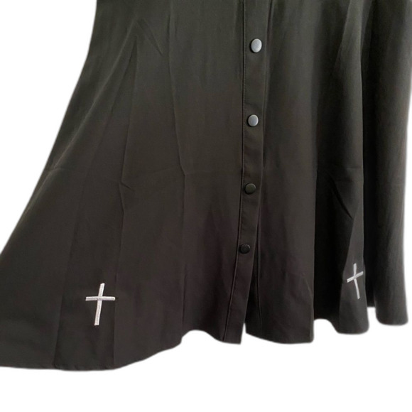 S/M Black Goth Cross Button-Up Mini Dress, Whimsigoth, Gothic Vamp OF-26 - Picture 3 of 10